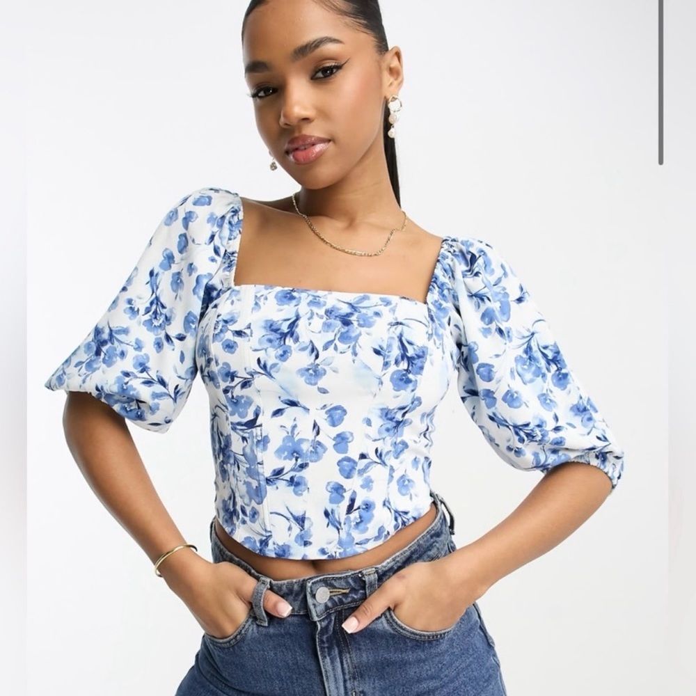 Abercrombie & Fitch Blue Floral Corset Top